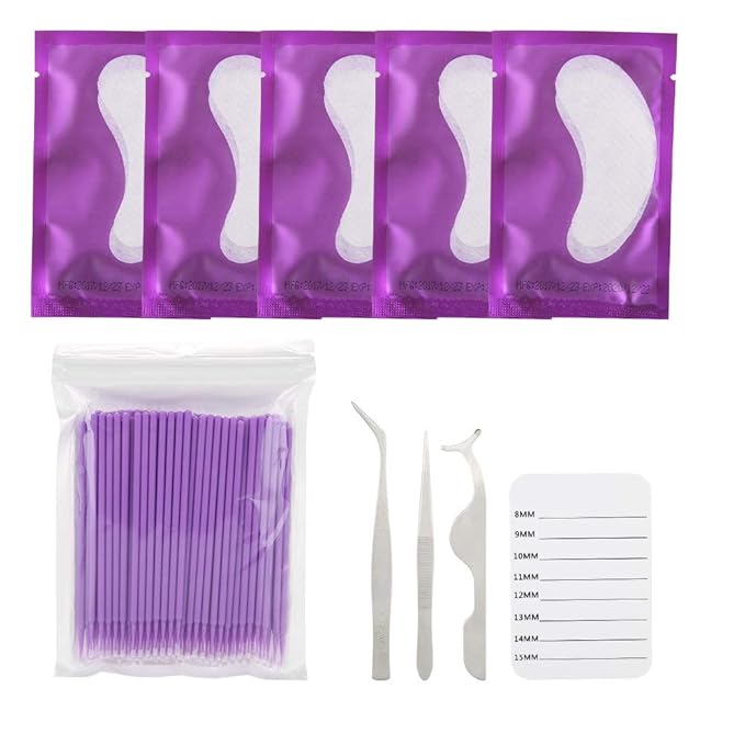 5 Pairs Under Eye Pads With Eyelash Holder Pallet and Brush and Tweezers Set, Lint Lash Extension Eye Gel Patches for Eyelash Extension Eye Mask Beauty Tool-BrightBean Baby
