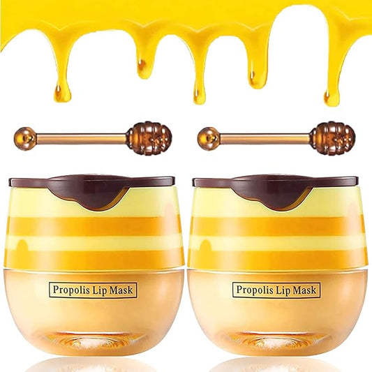2PCS Honey Lip Balm, Exfoliating Honey Pot Lip Balm Sleeping Lip Mask with Brush, Hydrating & Prevention Dry and Cracked, Lip Scrubs Exfoliator & Moisturizer-BrightBean Baby