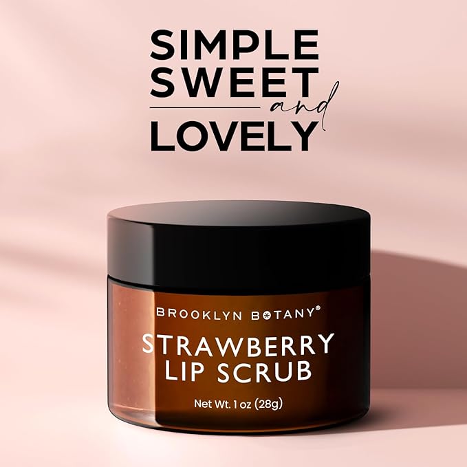 Brooklyn Botany Lip Scrub Exfoliator 1 oz – Lip Moisturizer for Dry Lips and Chapped Lips – Gentle Lip Exfoliator for Smooth and Brighter Lips – Strawberry Flavor-BrightBean Baby