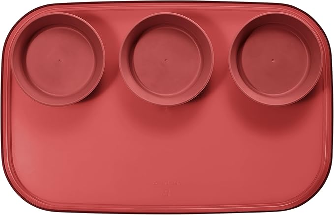 madesmart Dipware 3-Bowl Reusable Serving Tray for Appetizers and Snacks, Food-Safe Appetizer Serving Platter with 3 Removable Dip Bowls, Red