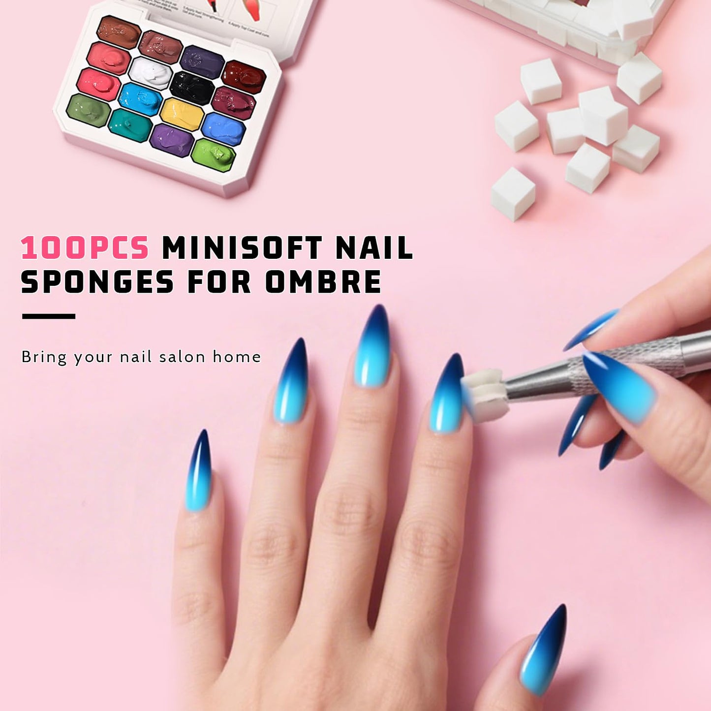 Sponge Pat Paint Nail Gel, Ombre Nails Gradient Gel Nail Blush Blooming Aura Nails Drawing Stripper Floral Painting DIY Nail Art, No Wipe, UV/LED Curing (16 Colors i)-BrightBean Baby