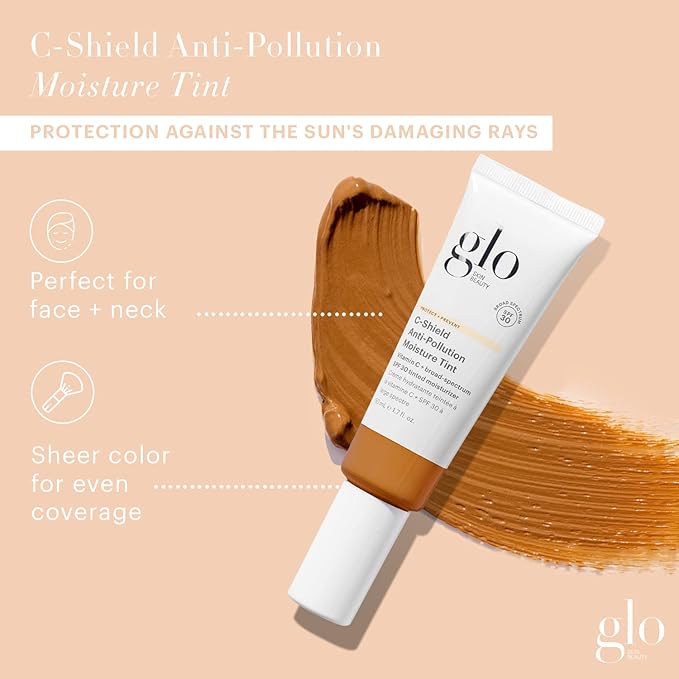 Glo Skin Beauty C-Shield Anti-Pollution Moisture Tint - Tinted Moisturizer With SPF 30 for Face, Broad Spectrum Protection & Vitamin C, 1.7 Oz (8N-Dark)-BrightBean Baby