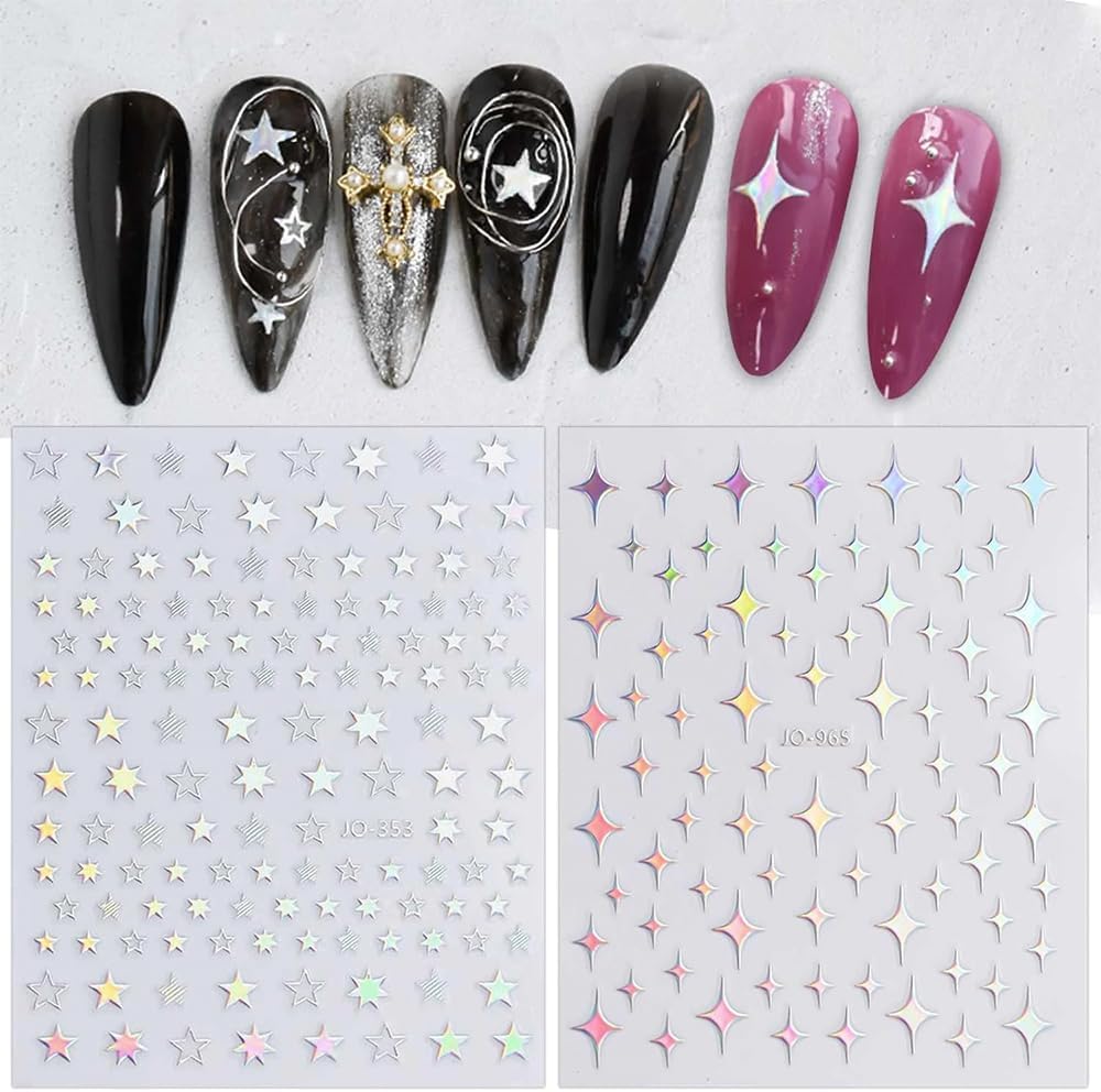 10 Sheets Aurora Nail Art Stickers 3D Pegatinas Uñas Holographic Laser Heart Star Moon Flame Nail Decals Self Adhesive Nail Stickers Nail Supplies DIY Nail Design Nail Art Decoration-BrightBean Baby