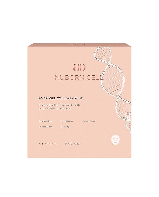 Nuborn Cell Hydrogel Collagen Mask | Advanced Stem Cell Face Mask for Dry Skin | 2% Niacinamide, Peptides, Collagen, and Hyaluronic Acid | Made in Korea, (4 masks) Pack of 1-BrightBean Baby