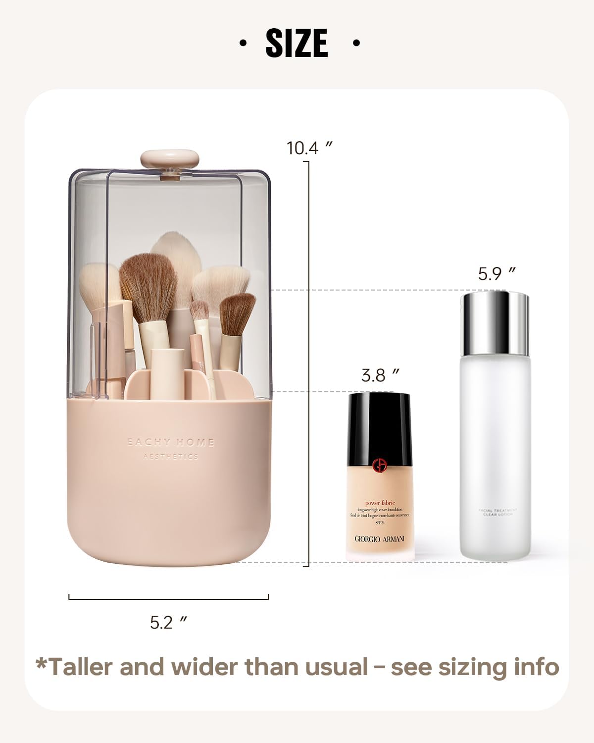 EACHY Makeup Brush Holder 360° Rotating with Dustproof Lid, Waterproof Material, 7 Compartments for Organized Storage, Stylish and Durable Design for Vanity (Pink)-BrightBean Baby