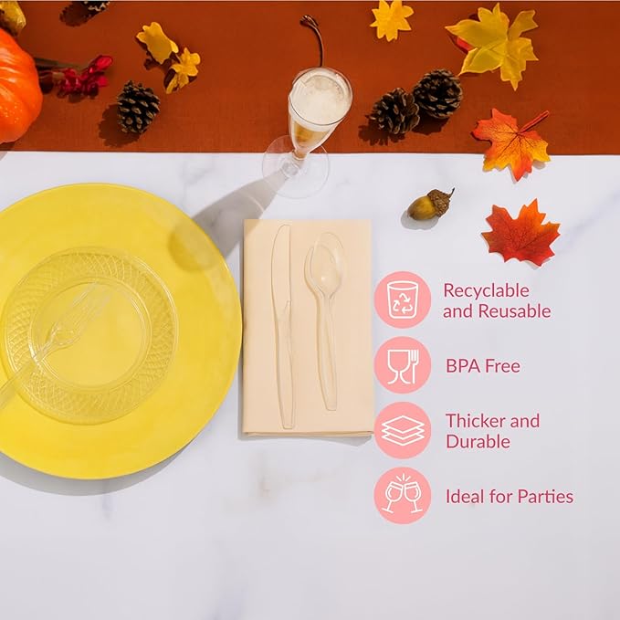 Prestee 600 Plastic Silverware Set - 200 Plastic Knives, Forks, and Spoons for 200 Guests - Heavy Duty Bulk Disposable Flatware Utensils for Christmas, Holiday, Wedding Party Supplies