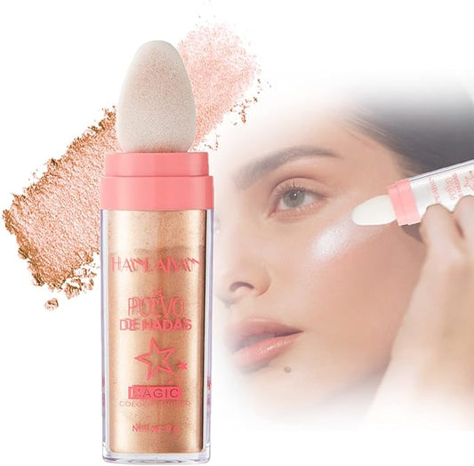 Polvo De Hadas - Body Glitter Highlighter Powder Fairy Stick for Makeup Shimmer and Shine High Gloss Blush Contour Powder Makeup - Sparkle Patting Powder for Hair Face Eyes Body-BrightBean Baby