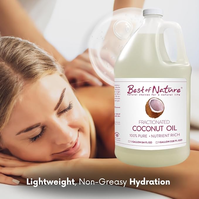 Best of Nature 100% Pure Fractionated Coconut Oil - Liquid MCT Massage & Body Oil, Unscented Moisturizer for Hair, Skin, Face, Aromatherapy Carrier for Essential Oils, 8 oz-BrightBean Baby