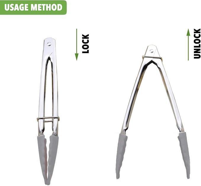 Mini Tongs with Silicone Tips 7-Inch Small Serving Tongs, Set of 3 (Black White Gray)