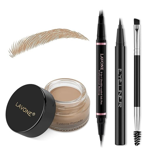 Eyebrow Pencil Makeup Kit, with Waterproof 2-IN-1 Microblading Eyebrow Pen, Eyebrow Pomade, Eyeliner and Dual-ended Eyebrow Brush, Brow Pencil Kit for Natural Eyebrows - Blonde-BrightBean Baby