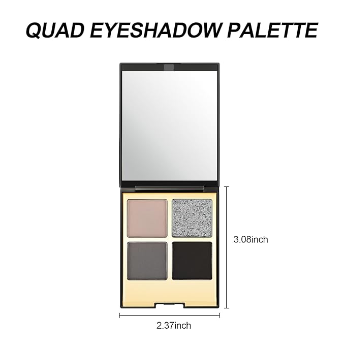 Erinde 4 Colors Eyeshadow Palette Eye Shadow Makeup, Matte Shimmer Metallic Taupe Gray Black Sliver Smokey Eyeshadow, Long Wearing, Velvety Pigmented Blendable, Quad Eye Shadow Palette, 01-BrightBean Baby