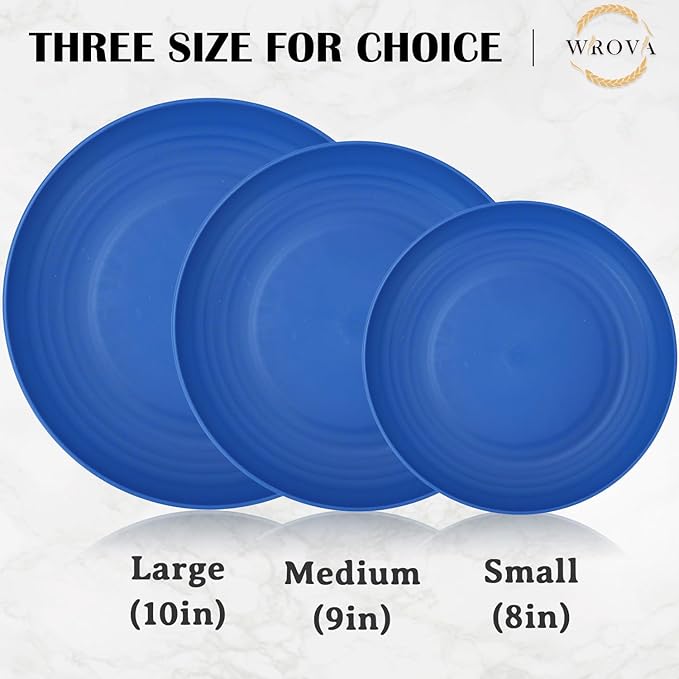 Wheat Straw Plates - 10 Inch Unbreakable Dinner Plates Set of 8 - Dishwasher & Microwave Safe Plastic Plates Reusable - Lightweight Plates for kitchen,camping (Ocean Series)