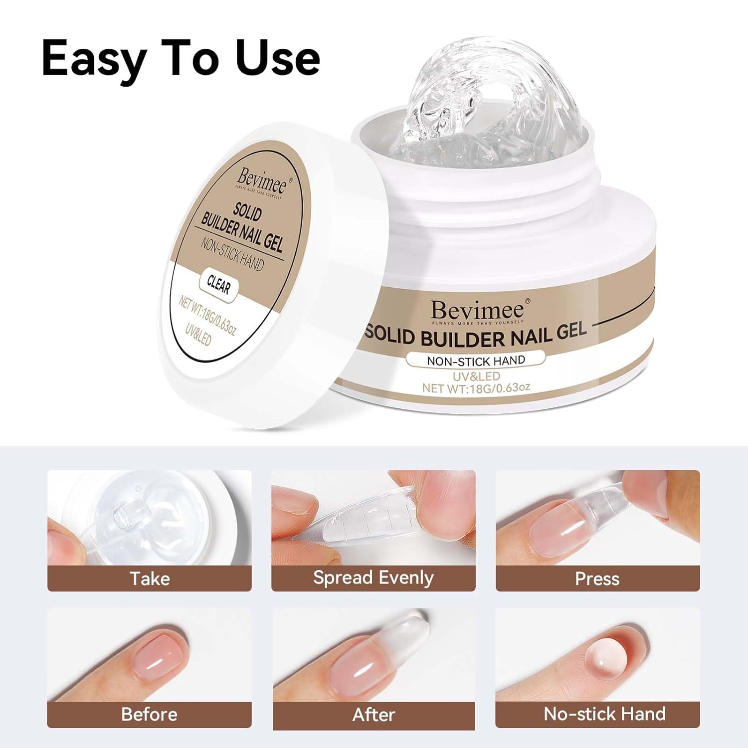 Solid Builder Gel For Nails, White 3D Nail Art Hard Gel For Nails 18g Non-Sticky Hand Molding Carving For Nail Sculpting Extension Salon DIY At Home-BrightBean Baby
