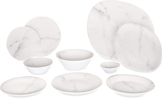Carlisle FoodService Products Ridge Reusable Plastic Plate Dinner Plate for Home and Restaurant, Melamine, 10.5 Inches, Marble, (Pack of 12)