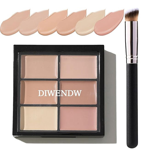 6 Colors Correcting Concealer Palette,Colors Corrector Palette,Moisturizing Full Coverage Liquid Foundation Cream Contour Makeup Palette with Brush-BrightBean Baby