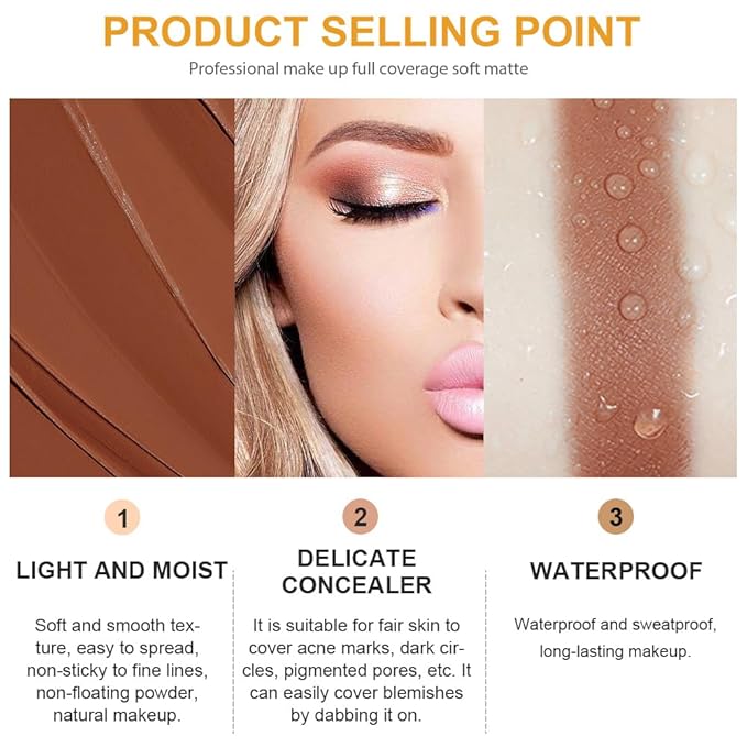 Pot Concealer with Makeup Brush Set,Tattoo Color Correcting Concealer,Full Face Color Correcting Conceal Foundation,Under Eye Concealer Brightener Dark Eye Ring corrector de ojeras (07-DEEP)-BrightBean Baby