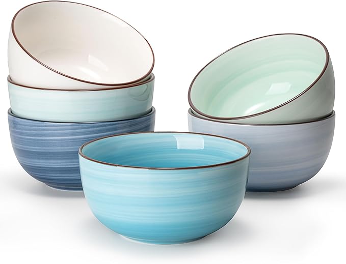 Sweese 10 Oz Ceramic Ice Cream Bowls, Set of 6, Dishwasher Microwave Safe Dessert Bowls in Assorted Cool Colors