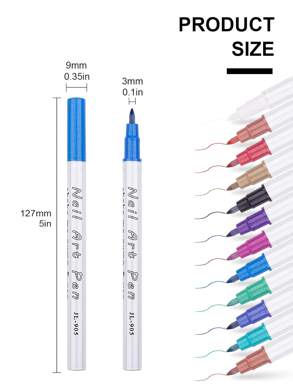 12 Color 3D Nail Art Pens Set, Kalolary Nail Point Graffiti Dotting Pen Drawing Painting Liner Brush for DIY Nail Art Beauty Adorn Manicure Tools-BrightBean Baby