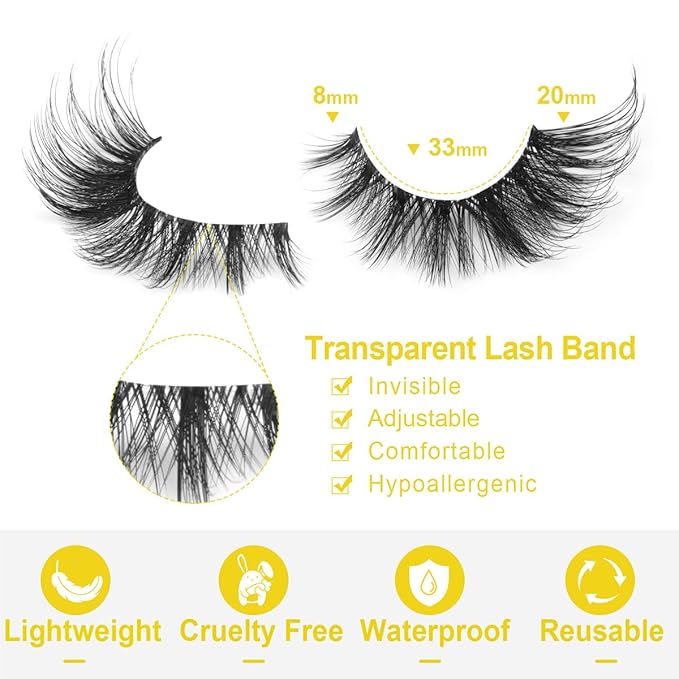 Fox Eye Lashes Wispy False Eyelashes Natural Look Clear Band Lashes 20mm 3D Mink Lash Cat Eye Spiky Strip Eyelashes Pack by Kiromiro-BrightBean Baby