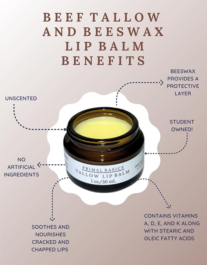 100% Grass Fed Grass Finished Beef Tallow and Beeswax Lip Balm, Face Moisturizer, Body Balm, for Oily, Dry, Sensitive Skin, USA Made-BrightBean Baby