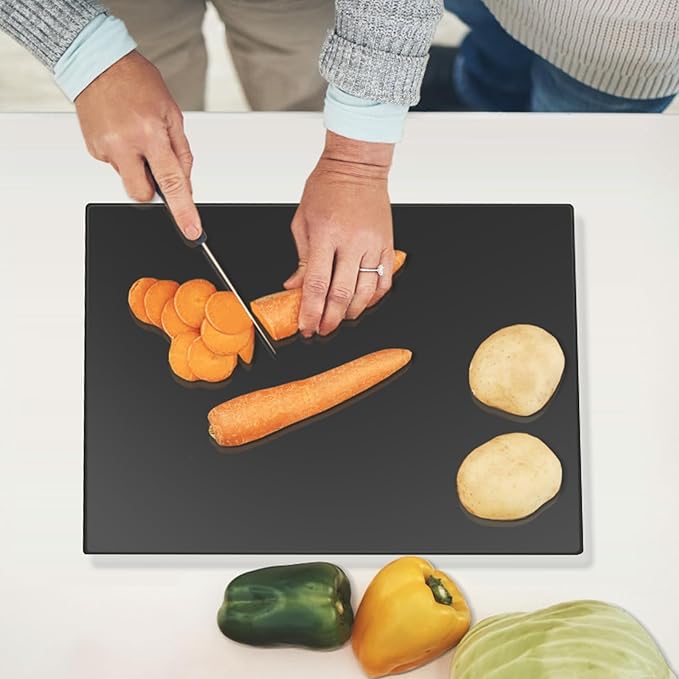 Tempered Glass Cutting Board for Kitchen, Black Glass Board for Countertop, Heat Resistant, with Non-Slip Feet, 12x16" 1Pcs