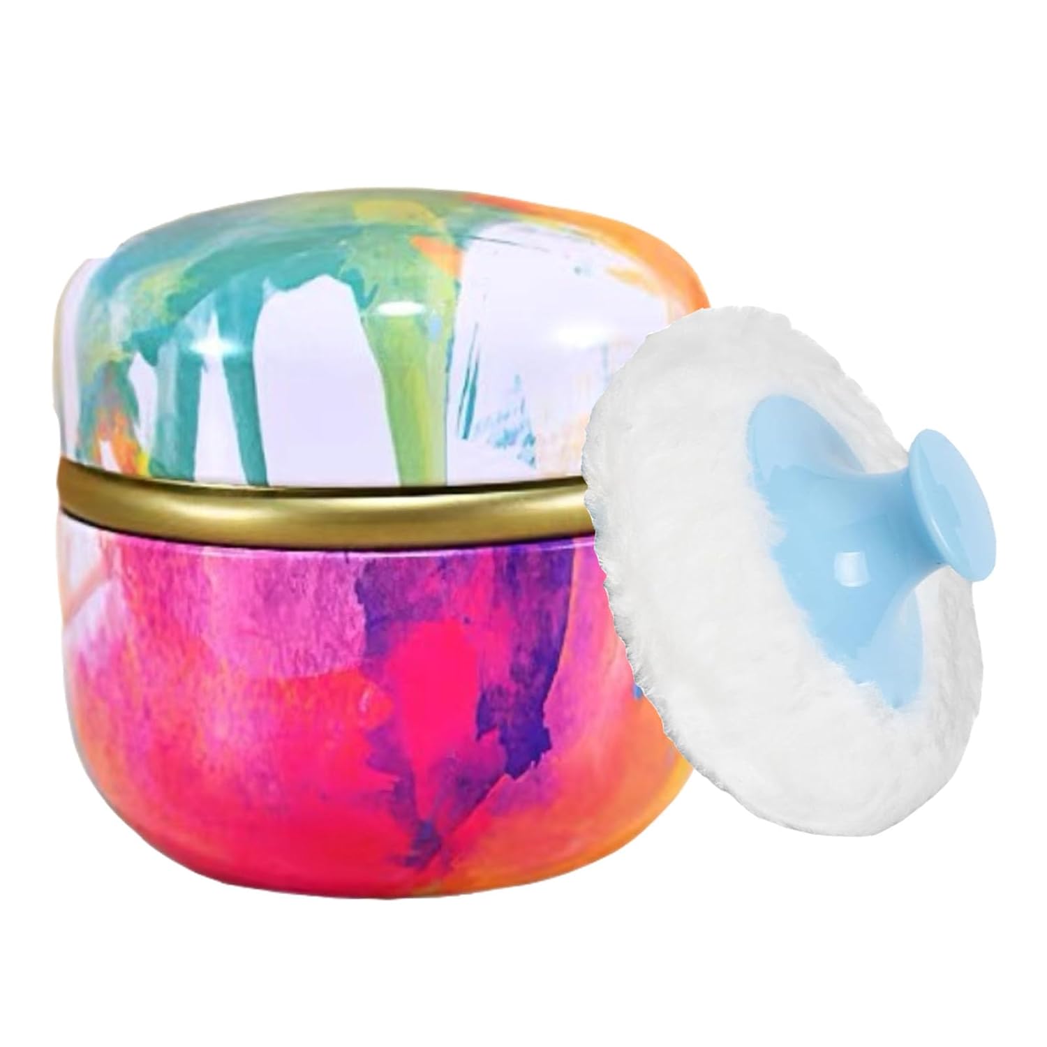 Body Powder Puff and Container, 3.35" Portable Dusting Powder Container with Soft Puff LoosePowder Case Box Jar with Lids for Baby Women Home and Travel Use-BrightBean Baby