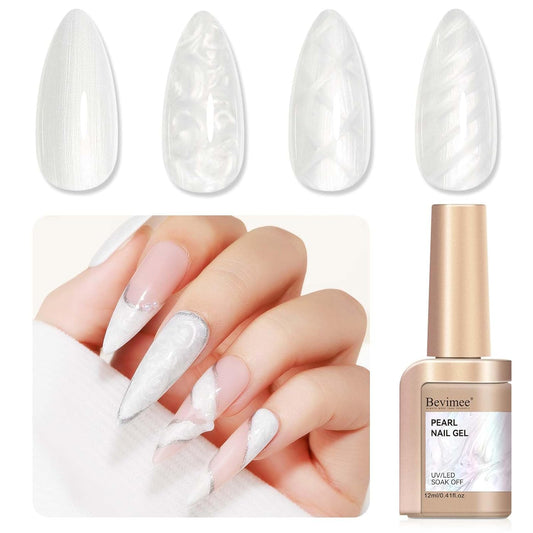 Pearl Gel Nail Polish 12ml Pearl White Mermaid Iridescent Gel Polish Chrome Aurora Nail Drawing Swirl Shell Thread Effect Pearlescent Nail Polish Soak Off UV LED Nail Art Salon Home DIY-BrightBean Baby