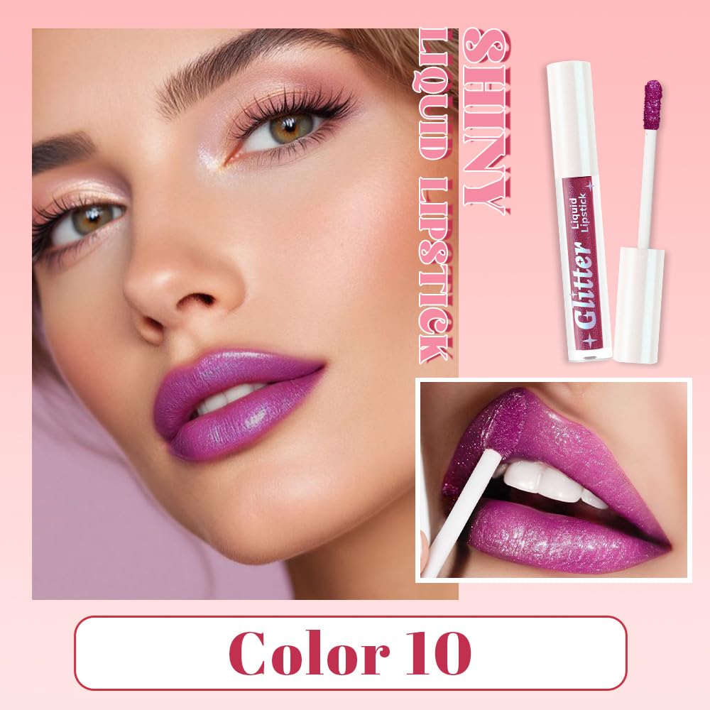 Dark Purple Metallic Lipstick for Women,Lightweight Glitter Sparkling Liquid Lipsticks,Shimmer Lip Gloss Stain Long Lasting Waterproof Smudge Proof Non-Drying 24 Hour Full Coverage Lip Makeup,Vegan-BrightBean Baby