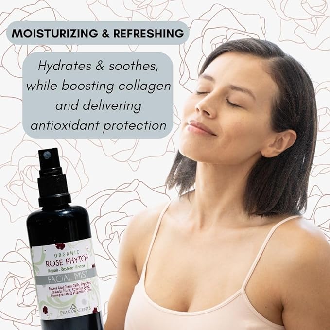 Organic & Vegan Rose Phyto³ Water Facial Spray - Moisturizing Face Mist & Setting Spray, Soothing, Hydrating Mist Rose Water For Face - Great for Facial Massaging (4 oz)-BrightBean Baby
