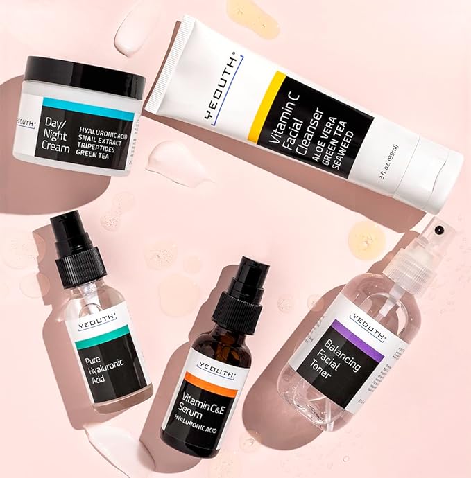 YEOUTH Skin Care Set: Hyaluronic Acid Serum for Face, Vitamin C Facial Serum, Face Cleanser, Toner & Cream, Hydrating Skin Care Kit 5-Piece-BrightBean Baby