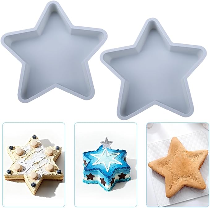 2 Pcs Star Shaped Cake Pans, 10 Inch Silicone Cake Molds, Silicone Baking Mold, Flexible Nonstick Baking Pans for Cakes, Cheese Cakes and Chocolate Cake - Blue