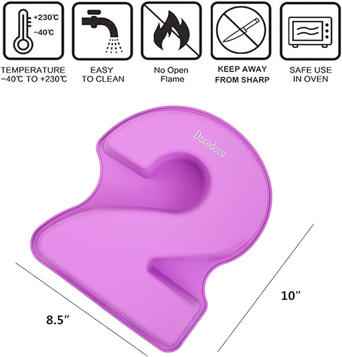 Ducodocu Large Silicone Number Cake Mould 3D Novelty Cake Pan DIY Baking Mold for Birthday Anniversary Number of 2