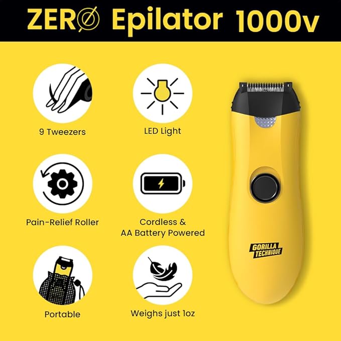 Gorilla Technique Mini Epilator 1000V, Pain Relief Roller, Facial & Body Hair Removal Device, Electric Tweezers for Women & Men, Specialized for Narrow and Sensitive Area, Korean Skin Care - 1000V-BrightBean Baby