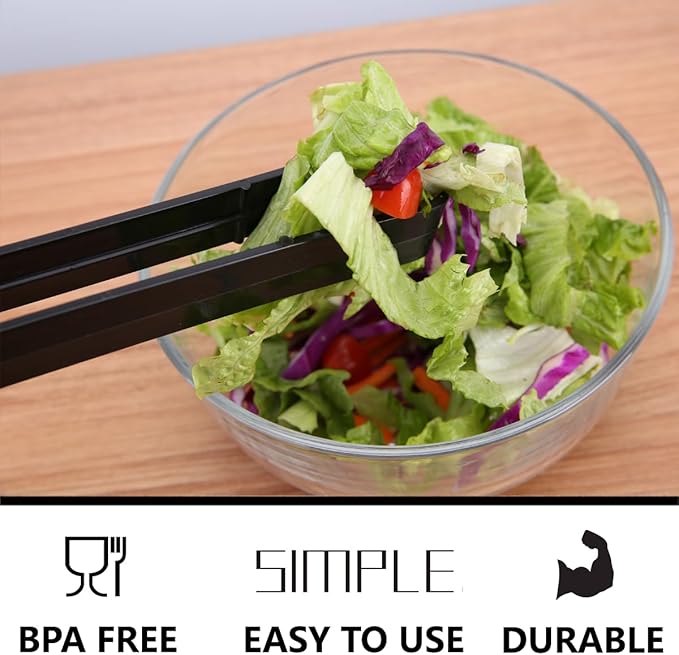 24 Pieces Plastic Salad Tongs, Black Kitchen Serving Tongs, 9 Inch Disposable Utensils Set, Perfect for Buffets and BBQ, Food Safe Material (24, Black)