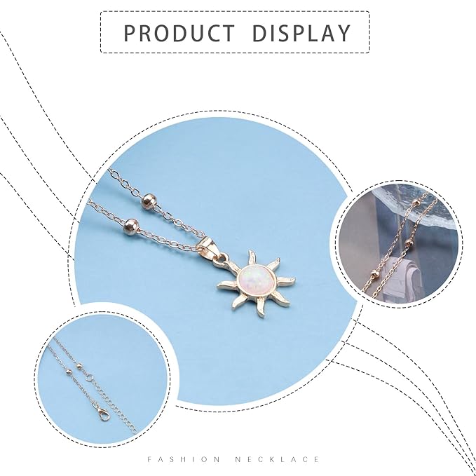 Bohemia Sun Choker Necklace Chain Sunflower Opal Pendant Necklace Gold Satellite Necklace Minimalist Sunflower Necklace Chain Jewelry for Women and Girls-BrightBean Baby