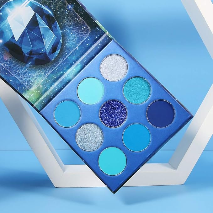 docolor Eyeshadow Palette 9 Colors Blue Eyeshadow Gemstone Shadow Palette Highly Pigmented Mattes Shimmers Smokey Glitter Cream Colorful Powder Blendable Long Lasting Waterproof Makeup Palette-BrightBean Baby