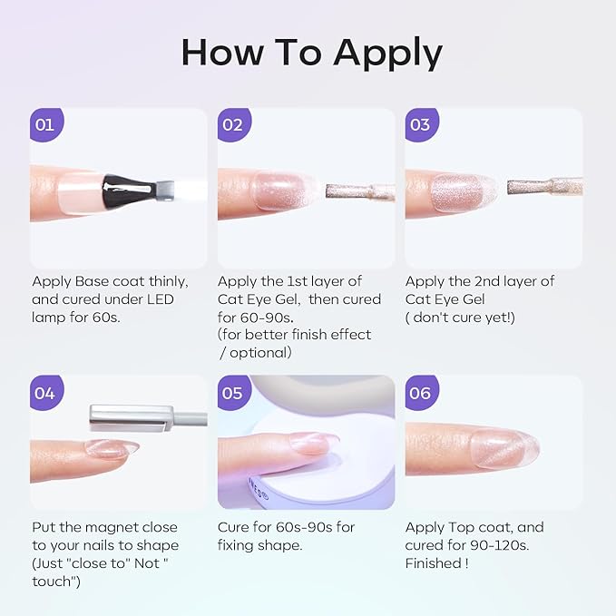 modelones Cat Eye Gel Nail Polish Set, 6 Colors 9D Glassy Cat Eye Glitter Gel Polish Black Red Purple Blue Silver Brown Nail Polish All Seasons with Magnet Soak Off Led DIY Salon Gift-BrightBean Baby