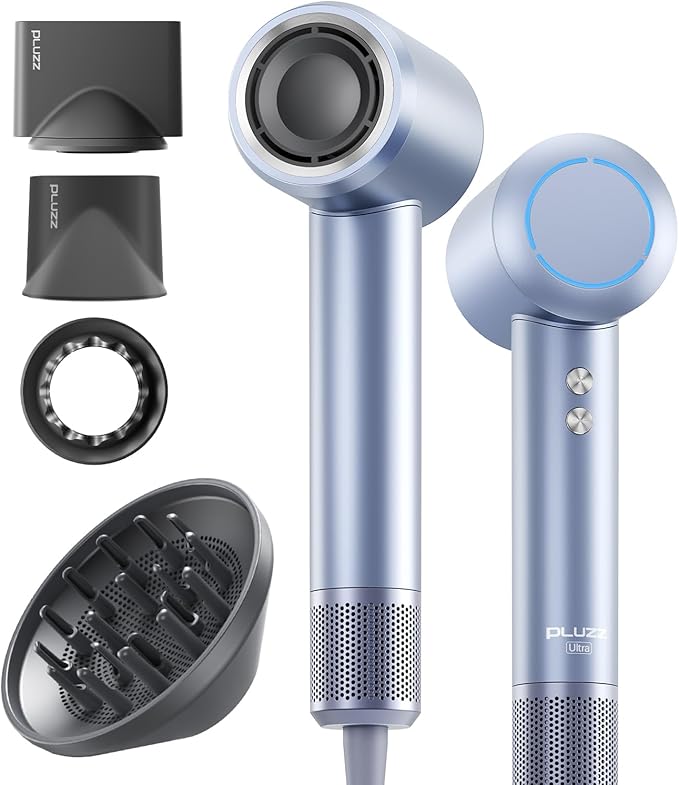 PLUZZ Professional Hair Dryer with Diffuser for Curly Hair, 400M Negative Ionic Blow Dryer for Fast Drying, 120,000 RPM High-Speed Brushless Motor, Low Noise Lightweight, Travel-Friendly, Women & Men-BrightBean Baby