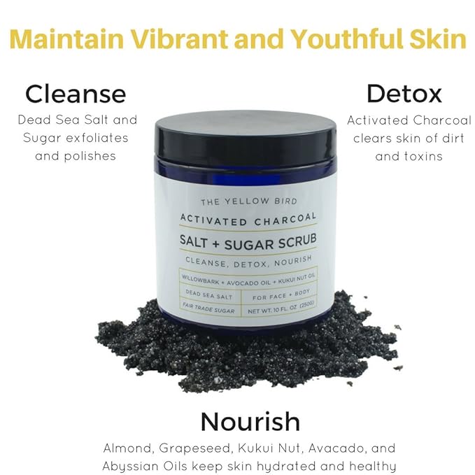 Natural Activated Charcoal Body & Face Scrub. Exfoliating Dead Sea Salt & Sugar Scrub. Deep Cleansing Pore Minimizer. Anti Cellulite, Acne, Blackhead, Scars, Wrinkle Treatment.-BrightBean Baby