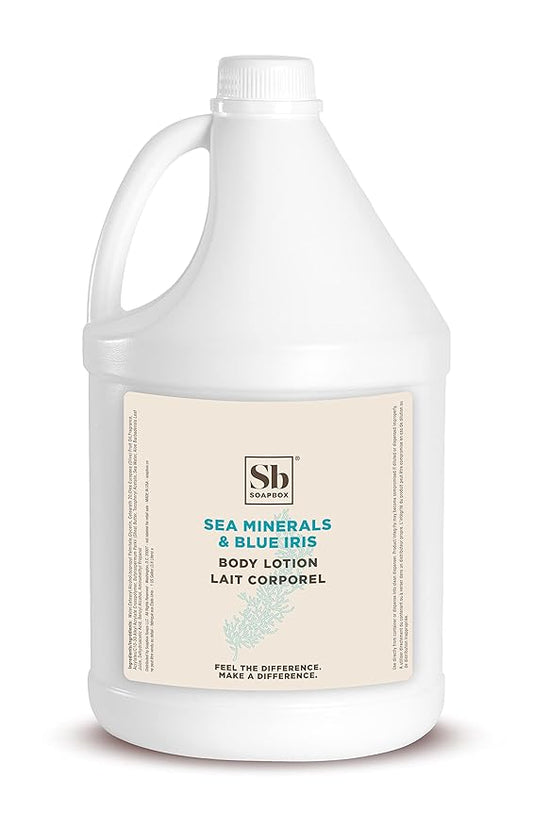 Soapbox Body Lotion, Sea Minerals & Blue Iris Moisturizing Body Cream, Vegan, Natural & Cruelty Free Hydrating Hand Lotion Refill for Dry Skin - Gallon Size for Home & Professional-BrightBean Baby
