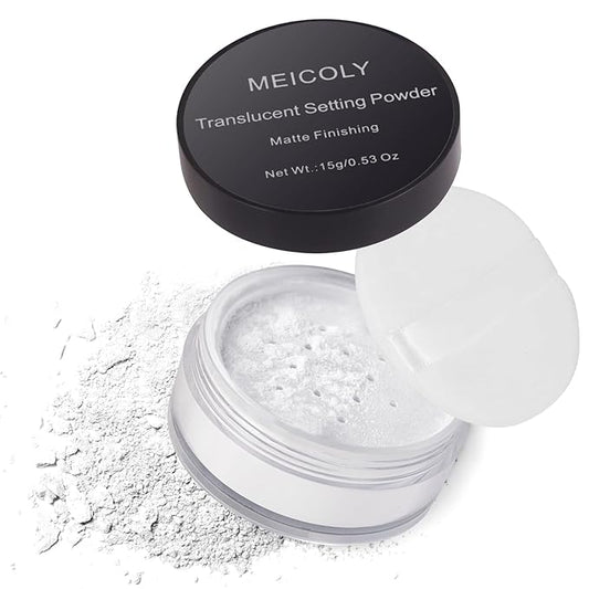 MEICOLY Talc-Free Setting Powder with Sifter,Long Lasting Loose Face Powder,Translucent Powder Colorset Powder,Matte Finishing White Face Paint Setting Powder for Halloween SFX Makeup,Oil Control-BrightBean Baby