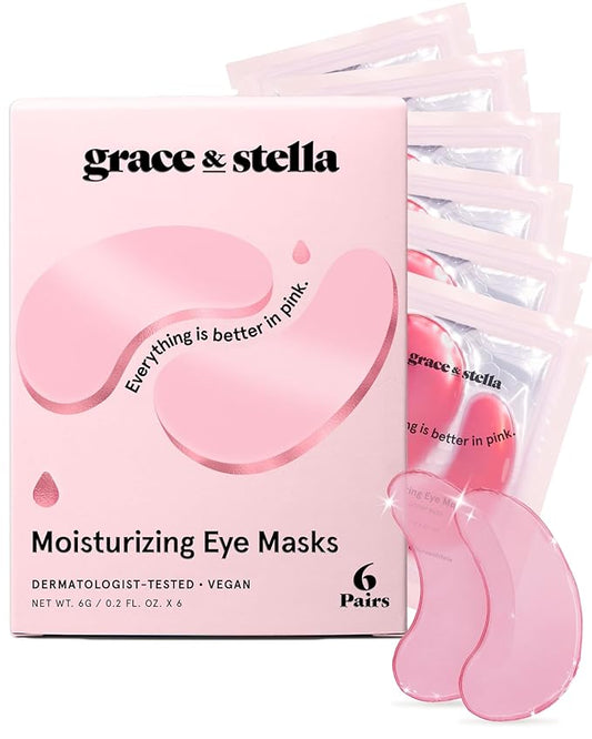 grace & stella Award Winning Under Eye Mask - Reduce Dark Circles, Puffy Eyes, Undereye Bags, Wrinkles - Gel Under Eye Patches - Gifts for Mom - Vegan Cruelty-Free Self Care (Pink, 6 Pairs)-BrightBean Baby