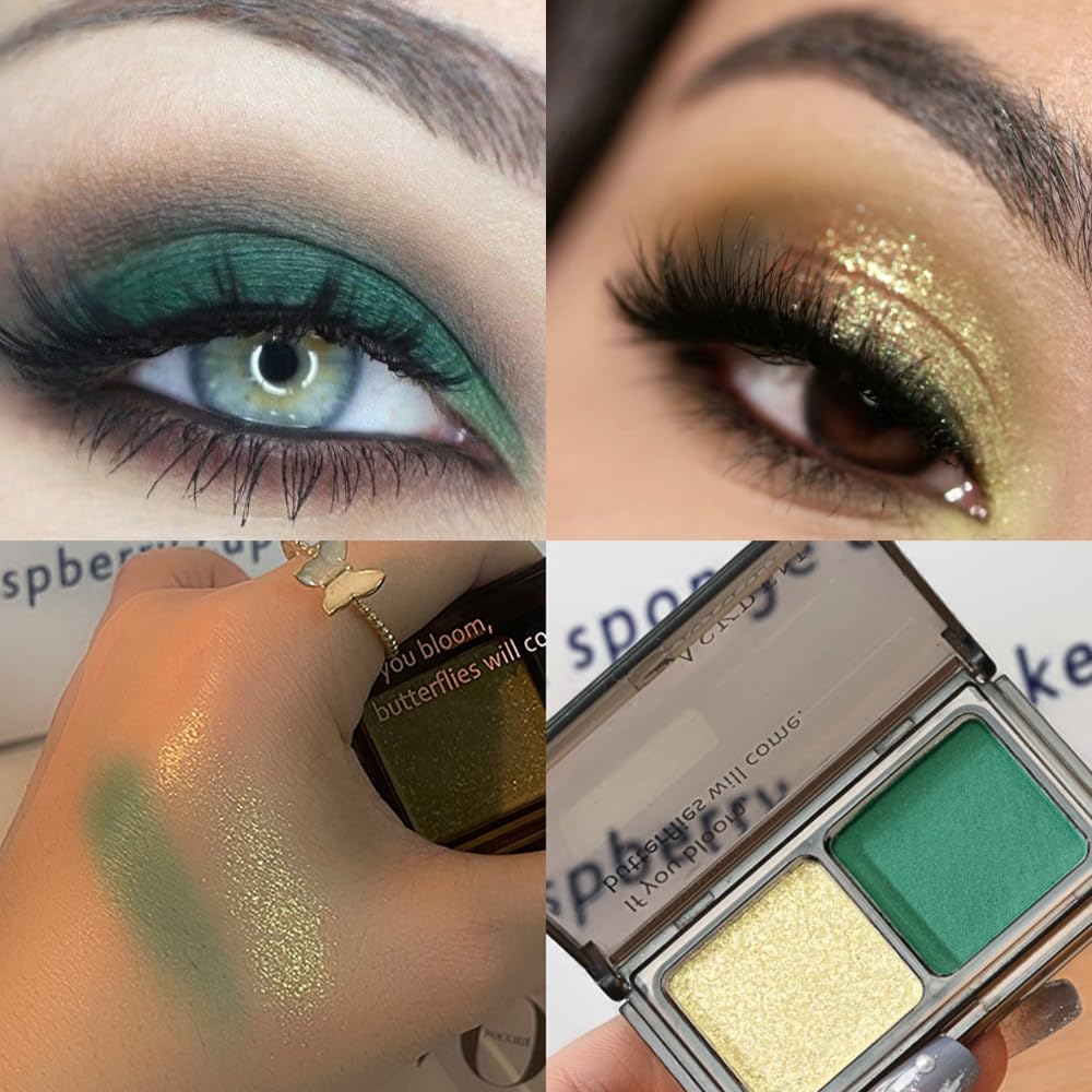 AMY'S DIARY 2 ColorLime Gold Shimmer+Emerald Green Matte Eyeshadow Palette – Shimmer matte Shades eye shadow for Eye Makeup, Long-Lasting & Highly Pigmented, Vegan & Cruelty-Free for woman-BrightBean Baby