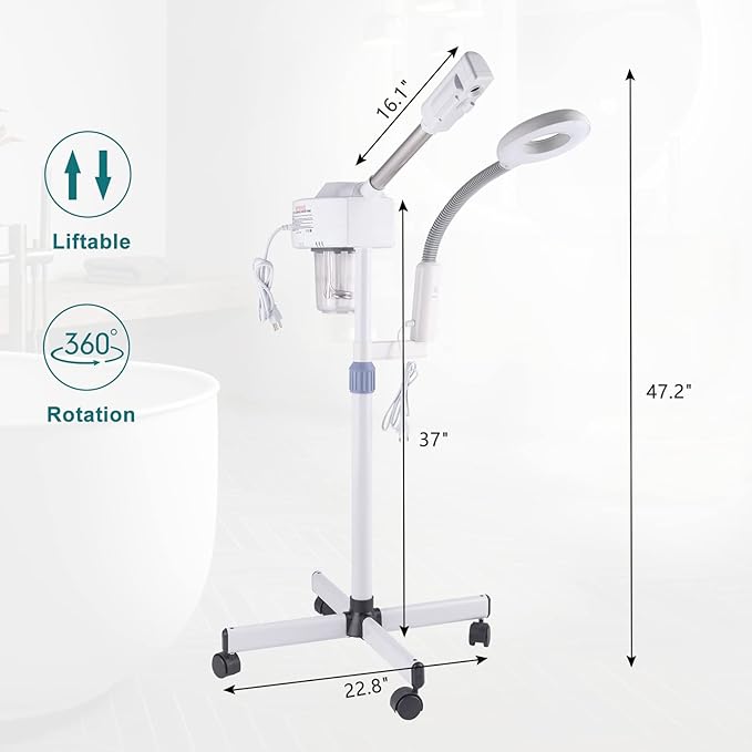 Winado 2 in 1 Professional Facial Steamer with 5X Magnification Lamp & Touch Screen, Esthetician Steamer Humidifier Face Spa Mist Steam for Home Beauty Salon, Personal Skin Care Deep Cleaning, White-BrightBean Baby
