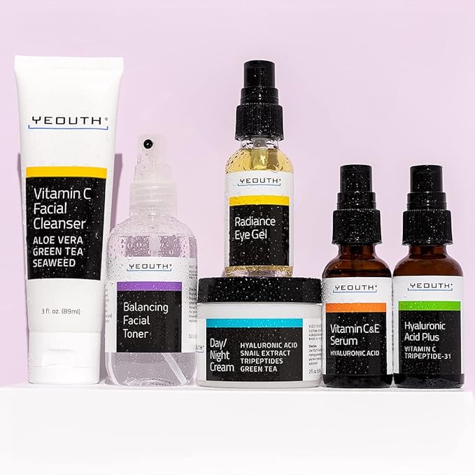 YEOUTH Skin Care Set: Hyaluronic Acid Serum, Vitamin C Serum, Face Cleanser, Toner, Under Eye Gel, Face Cream, 6-Piece Skincare Kit For Women & Men-BrightBean Baby
