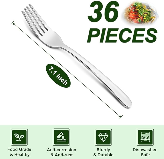 Pleafind 36-Pcs Salad Forks Set (7.1 inch), Stainless Steel Flatware Forks Silverware, Mirror Polished Dessert Forks Bulk Set, Small Metal Forks for Home, Kitchen, Restaurant, Dishwasher Safe