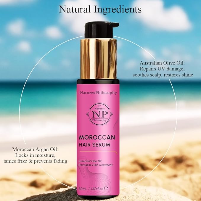 NP NATURES PHILOSOPHY Moroccan Argan Oil - Hair Serum Organic, Anti-Frizz, Repairs Damaged Hair, Adds Shine for All Hair Types Aussie Allergy-Free Moroccan Oil Hair Products 1.69 Fl oz-BrightBean Baby