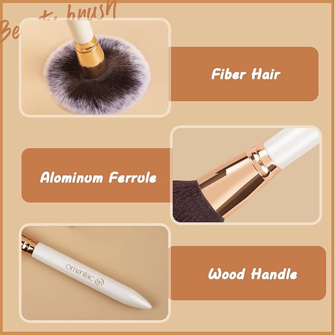 OMANIAC Makeup Brush Set Professional, 12 Pearlescent Wood Handle Makeup Brushes, Premium Cruelty-Free Synthetic Fiber Hair, Travel Make up Brushes Set with Case (White).-BrightBean Baby