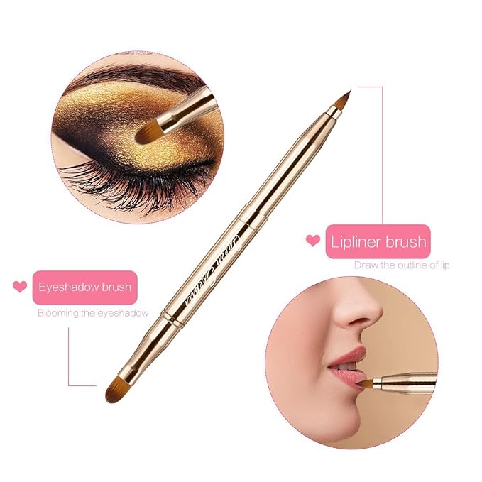 Retractable Eyebrow Eyelash Lip Brush Makeup Brush Double-Sided Soft With Cap Concealer Eyeliner For Travel Cosmetic Brushes, gold color-BrightBean Baby