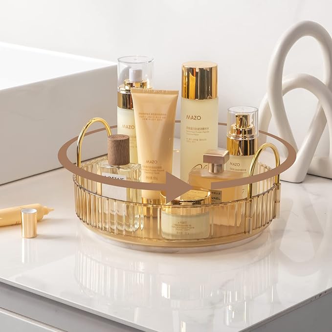 Rotating Makeup Organizer for Vanity, High-Capacity Skincare Clear Make Up Storage Perfume Organizers Cosmetic Dresser Organizer Countertop 360 Spinning (Gold, 1 Tier)-BrightBean Baby